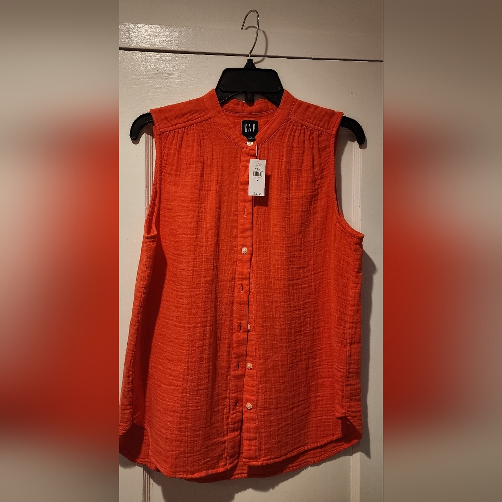 GAP Women's Orange Button-Up Top, Size M - Picture 2 of 6